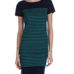 Laundry By Shelli Segal Black and Teal Striped Midi Dress